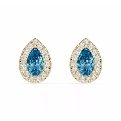 Pear Blue Topaz Lab Diamond Halo Earrings