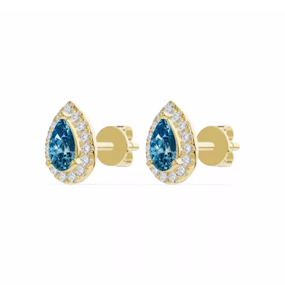 Pear Blue Topaz Lab Diamond Halo Earrings