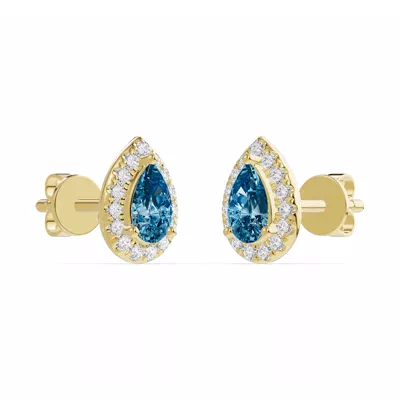 Pear Blue Topaz Lab Diamond Halo Earrings