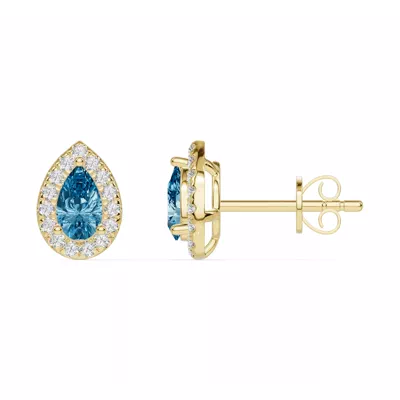 Pear Blue Topaz Lab Diamond Halo Earrings