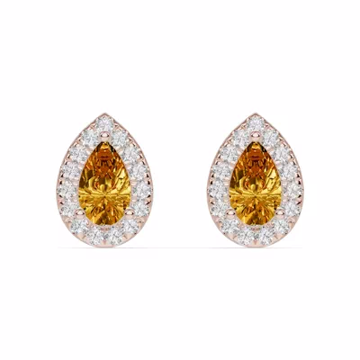 Pear Citrine Lab Diamond Halo Earrings