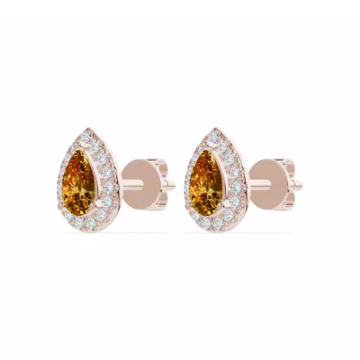 Pear Citrine Lab Diamond Halo Earrings