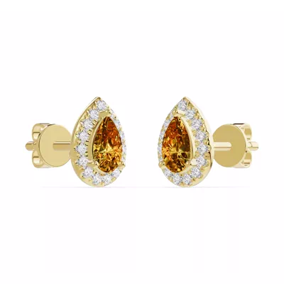 Pear Citrine Lab Diamond Halo Earrings