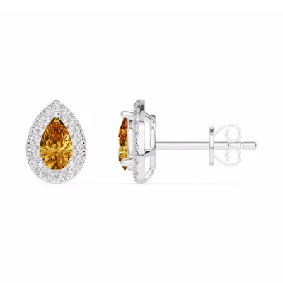 Pear Citrine Lab Diamond Halo Earrings