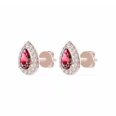 Pear Garnet Lab Diamond Halo Earrings