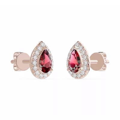 Pear Garnet Lab Diamond Halo Earrings