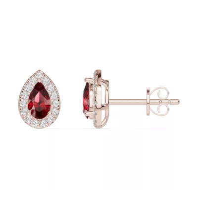 Pear Garnet Lab Diamond Halo Earrings