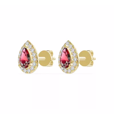 Pear Garnet Lab Diamond Halo Earrings