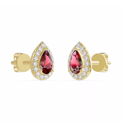 Pear Garnet Lab Diamond Halo Earrings