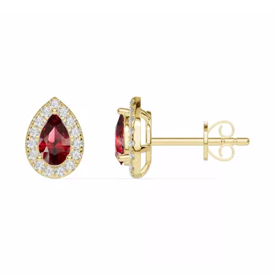 Pear Garnet Lab Diamond Halo Earrings
