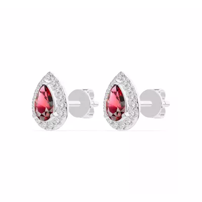 Pear Garnet Lab Diamond Halo Earrings