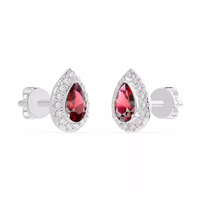 Pear Garnet Lab Diamond Halo Earrings