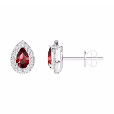 Pear Garnet Lab Diamond Halo Earrings