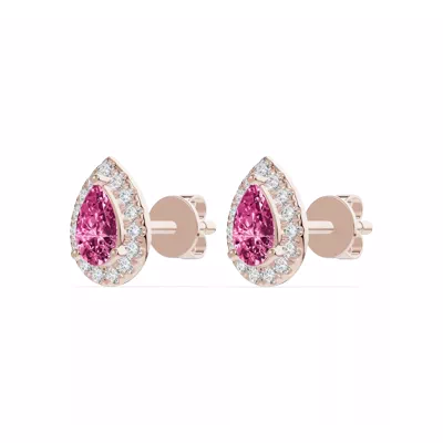Pear Pink Tourmaline Lab Diamond Halo Earrings