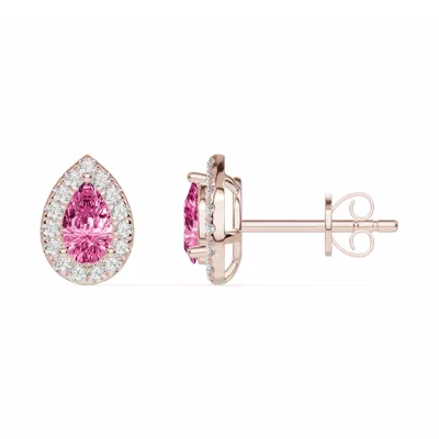 Pear Pink Tourmaline Lab Diamond Halo Earrings