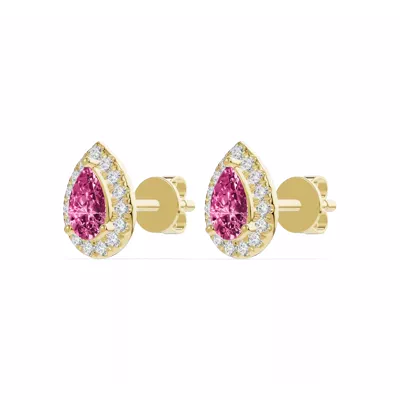 Pear Pink Tourmaline Lab Diamond Halo Earrings
