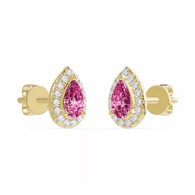 Pear Pink Tourmaline Lab Diamond Halo Earrings