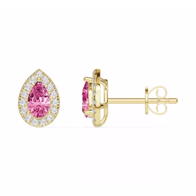 Pear Pink Tourmaline Lab Diamond Halo Earrings