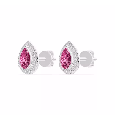 Pear Pink Tourmaline Lab Diamond Halo Earrings
