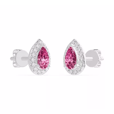 Pear Pink Tourmaline Lab Diamond Halo Earrings