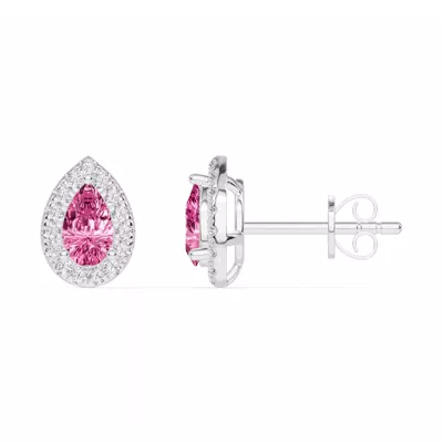 Pear Pink Tourmaline Lab Diamond Halo Earrings