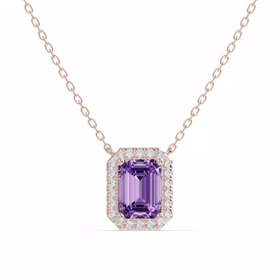 Emerald Amethyst Lab Diamond Halo Pendant