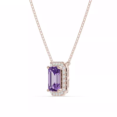 Emerald Amethyst Lab Diamond Halo Pendant