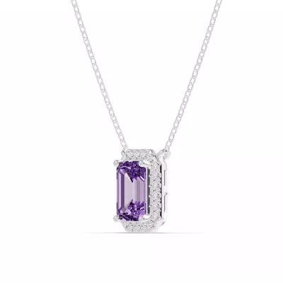 Emerald Amethyst Lab Diamond Halo Pendant