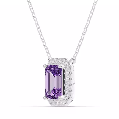 Emerald Amethyst Lab Diamond Halo Pendant
