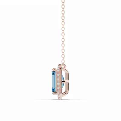 Emerald Blue Topaz Lab Diamond Halo Pendant
