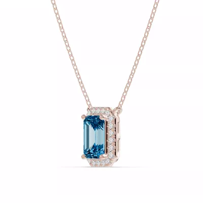 Emerald Blue Topaz Lab Diamond Halo Pendant