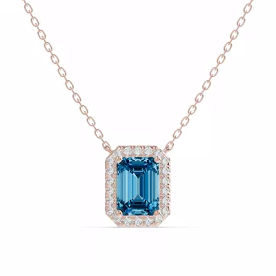 Emerald Blue Topaz Lab Diamond Halo Pendant