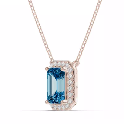 Emerald Blue Topaz Lab Diamond Halo Pendant