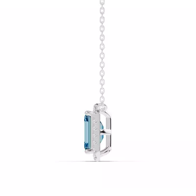 Emerald Blue Topaz Lab Diamond Halo Pendant