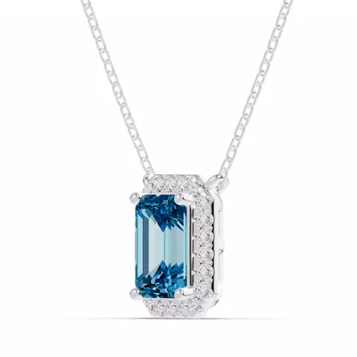 Emerald Blue Topaz Lab Diamond Halo Pendant