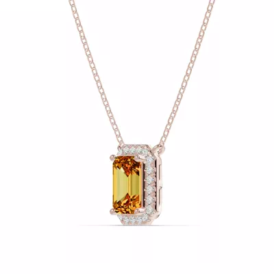 Emerald Citrine Lab Diamond Halo Pendant