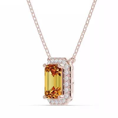 Emerald Citrine Lab Diamond Halo Pendant