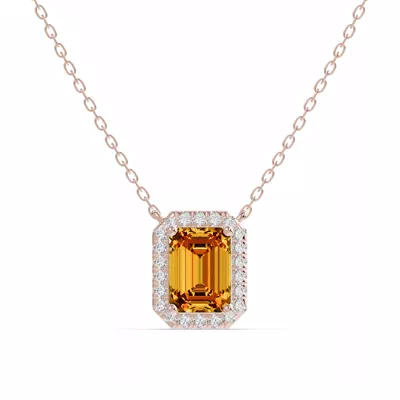 Emerald Citrine Lab Diamond Halo Pendant