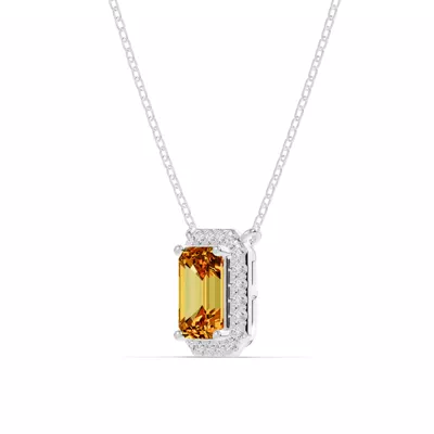 Emerald Citrine Lab Diamond Halo Pendant