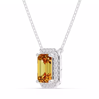 Emerald Citrine Lab Diamond Halo Pendant