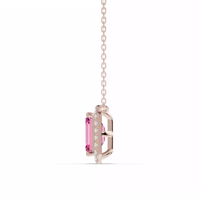 Emerald Pink Tourmaline Lab Diamond Halo Pendant