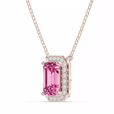 Emerald Pink Tourmaline Lab Diamond Halo Pendant