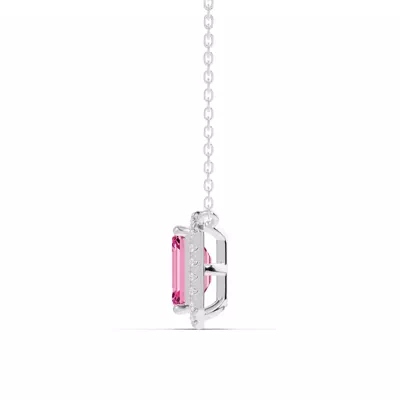 Emerald Pink Tourmaline Lab Diamond Halo Pendant
