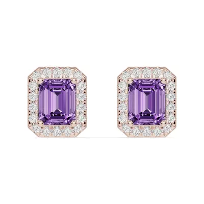 Emerald Amethyst Lab Diamond Halo Earrings