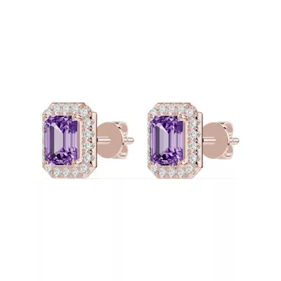Emerald Amethyst Lab Diamond Halo Earrings