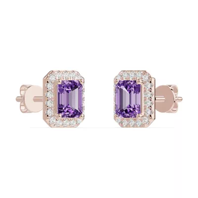 Emerald Amethyst Lab Diamond Halo Earrings