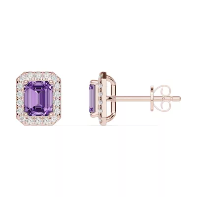 Emerald Amethyst Lab Diamond Halo Earrings