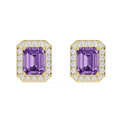 Emerald Amethyst Lab Diamond Halo Earrings