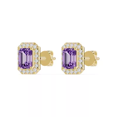 Emerald Amethyst Lab Diamond Halo Earrings