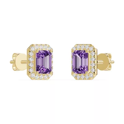 Emerald Amethyst Lab Diamond Halo Earrings